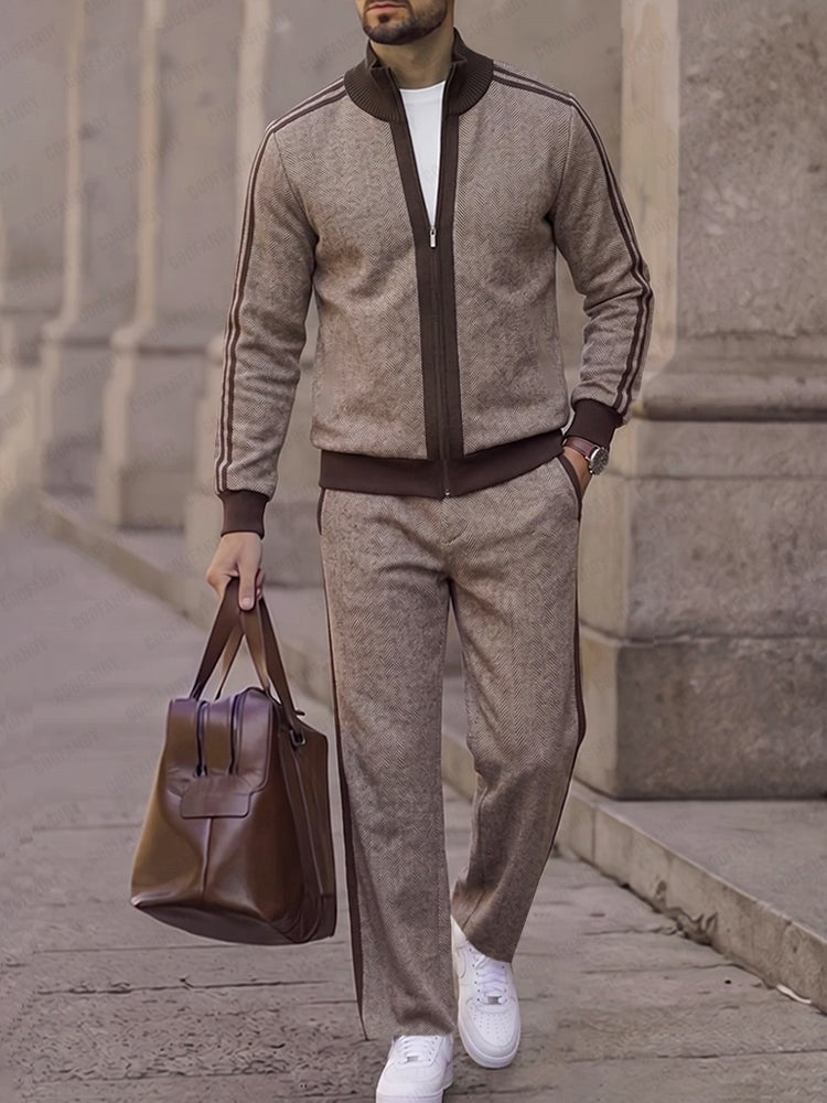 Urban Colorblock Herringbone Jacket Pants Set